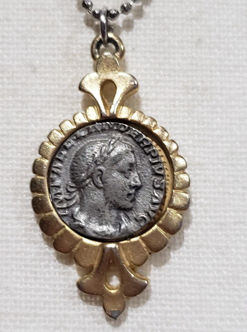 Gold and Silver Two-Tone Roman Replica Coin Pendant Necklace